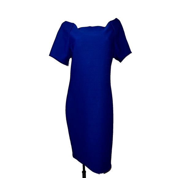 LOVE J Plus Size 1X Royal Blue Off Shoulder Rear Zip Ribbed Bodycon Dress Party - Picture 1 of 6